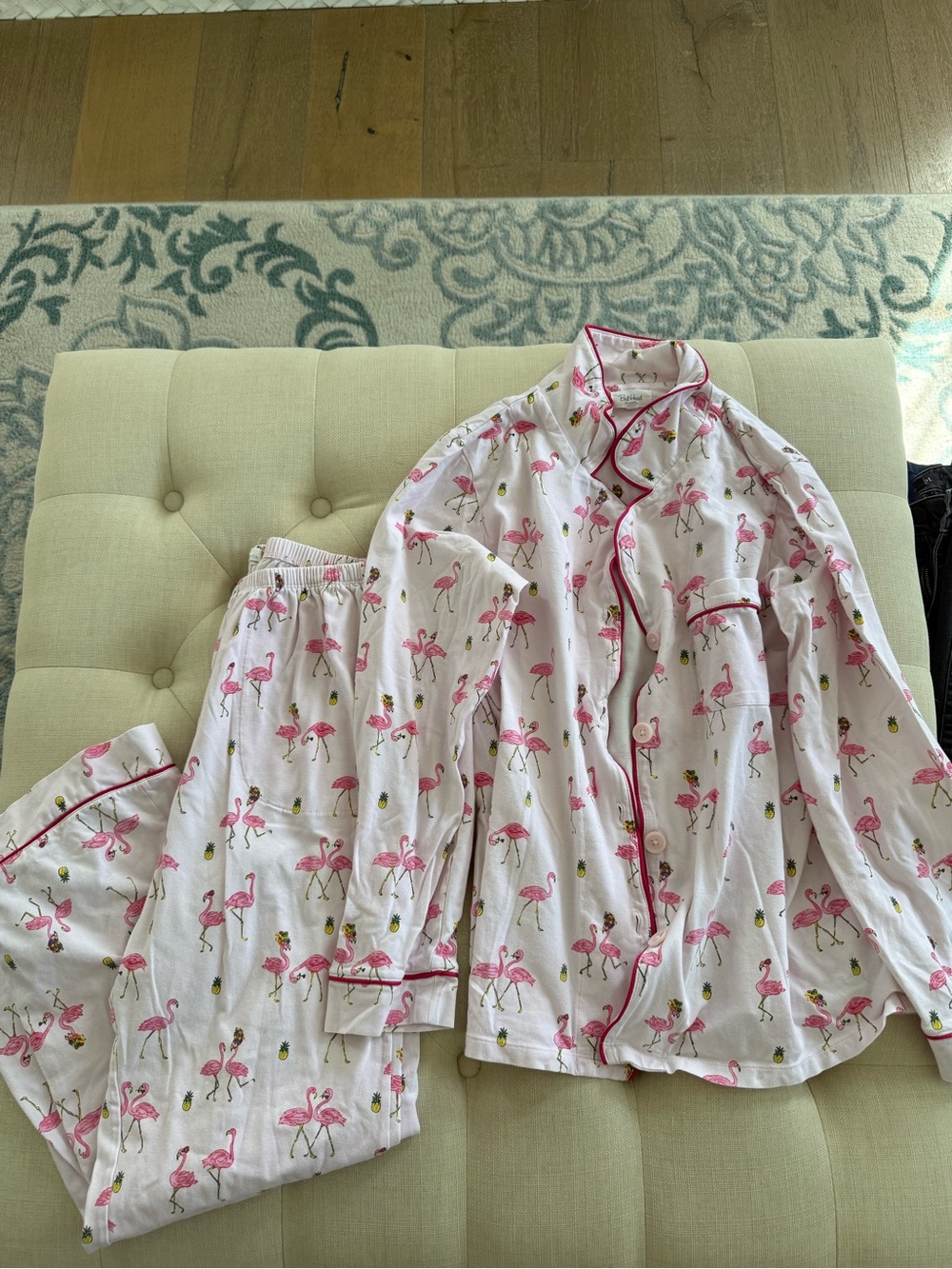 Pink Flamingo Print Pajama Set - Pink